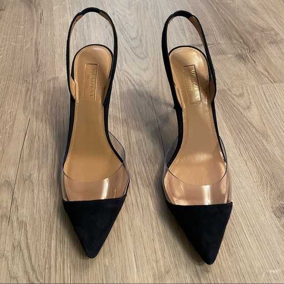 Aquazzura So Nude 85 Suede and PVC slingback Pumps - Picture 4 of 7